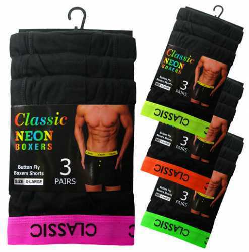 Men's Classic Boxer Short Neon Band Button Fly