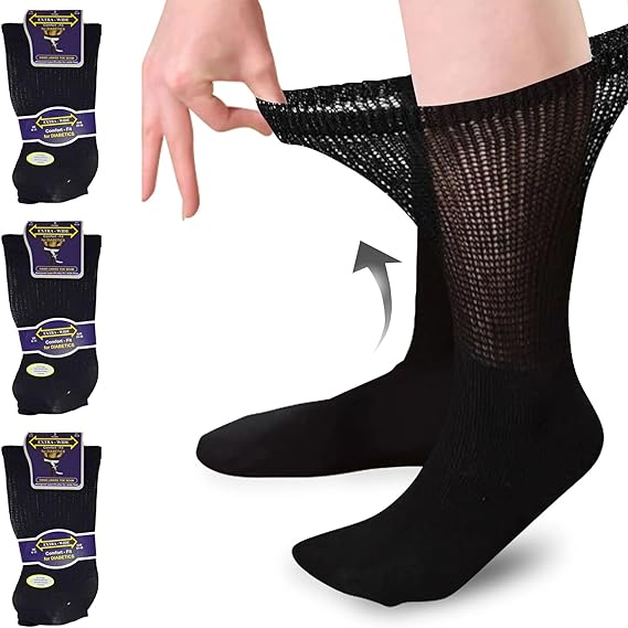 Men's Big Foot Extra Wide Diabetic Socks With Hand Linked Toe Seam - Black