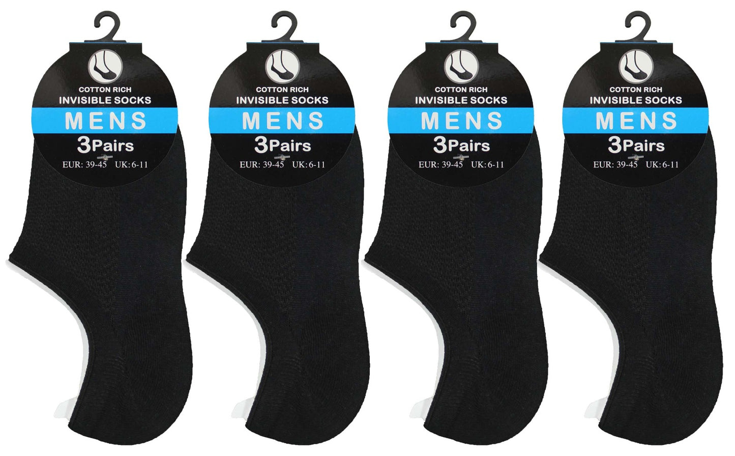 Mens Invisible Socks 3 Pair Pack Black