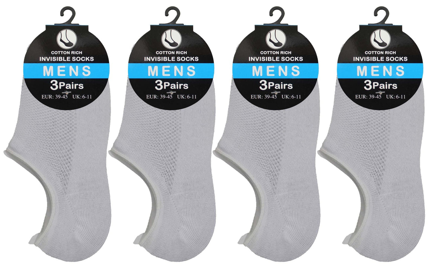 Men's Invisible Socks 3 Pair Pack White