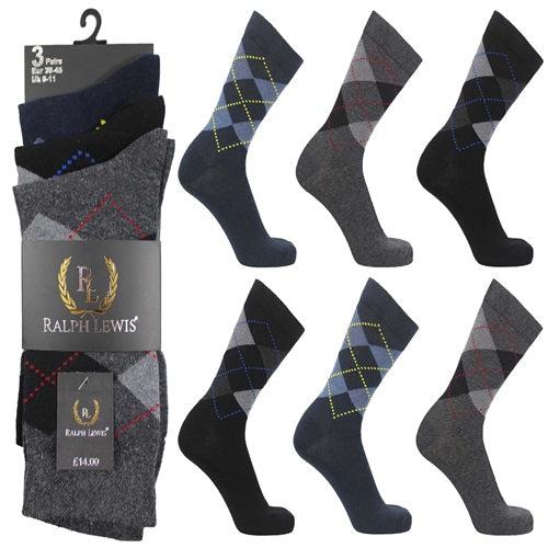 Mens 6-11 Ralph Lewis Dark Argyle Everyday Socks