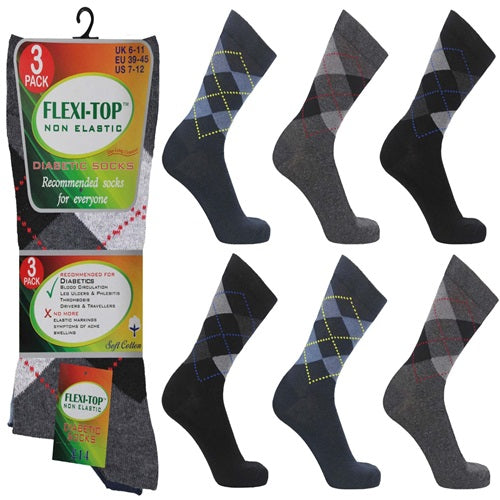 Men's FLEXI-TOP Non Elasticated Socks Argyle