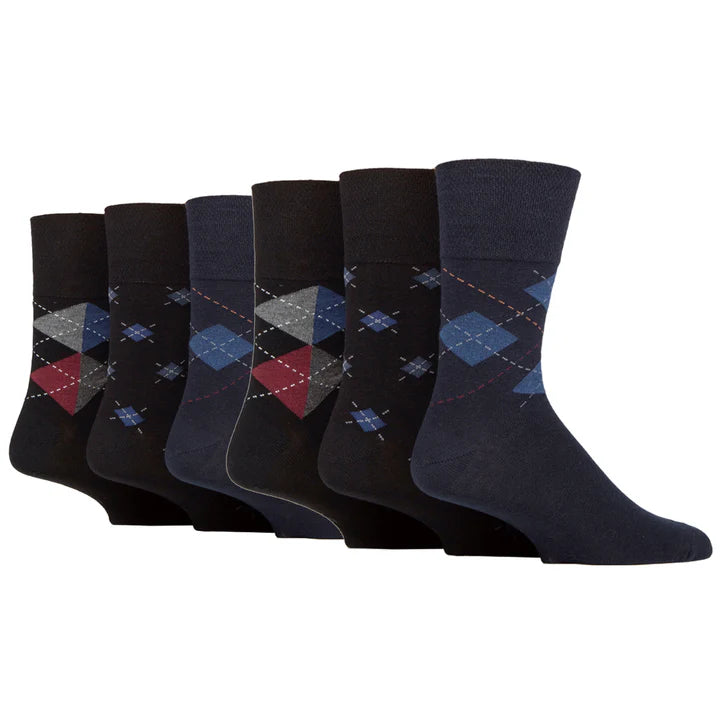 DIABETIC Men's Dark Argyle Gentle Grip Socks by Sock Shop