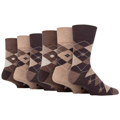 DIABETIC Men's Brown Argyle Gentle Grip Socks by Sock Shop