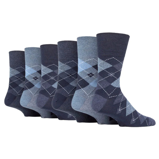 DIABETIC Men's Denim Blue Argyle Gentle Grip Socks by Sock Shop