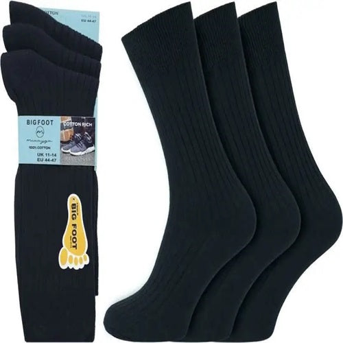 Men's Big Foot 100% Cotton Black Crew Socks by Miuayga