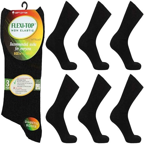 Men's FLEXI-TOP Non Elasticated Black Socks