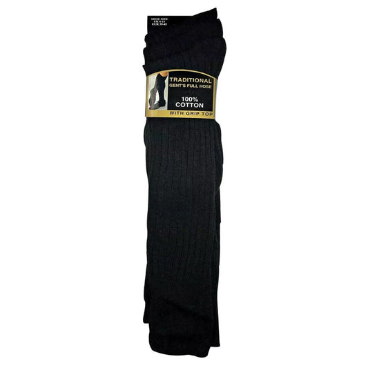 Men's Long Hose 6-11 Black 100% Cotton Socks