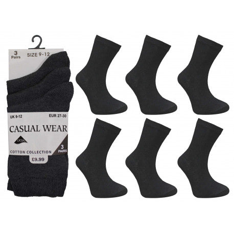 Children's Black School Ankle Socks - 9-12