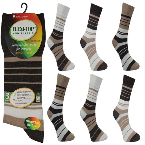 Men's FLEXI-TOP Non Elasticated Socks Cream Stripe