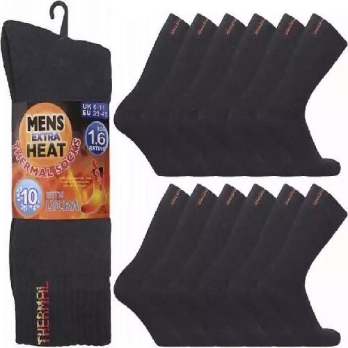 Men's 1.6 Tog Rated Thermal Socks UK Size 6-11 - Black