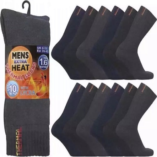 Men's 1.6 Tog Rated Thermal Socks UK Size 6-11 - Assorted Dark