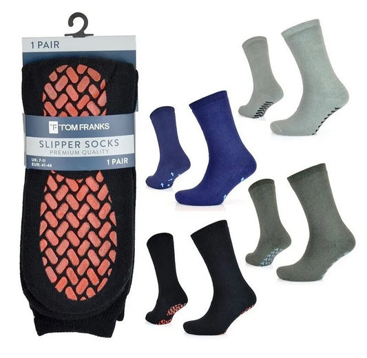 Mens Brushed Assorted Slipper Socks With Grippers by Tom Franks 12 Pairs