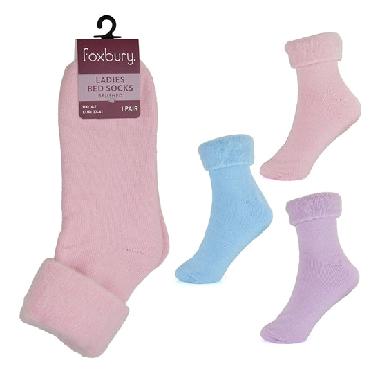 Foxbury Ladies Assorted Plain Thermal Bed Socks 12 pairs