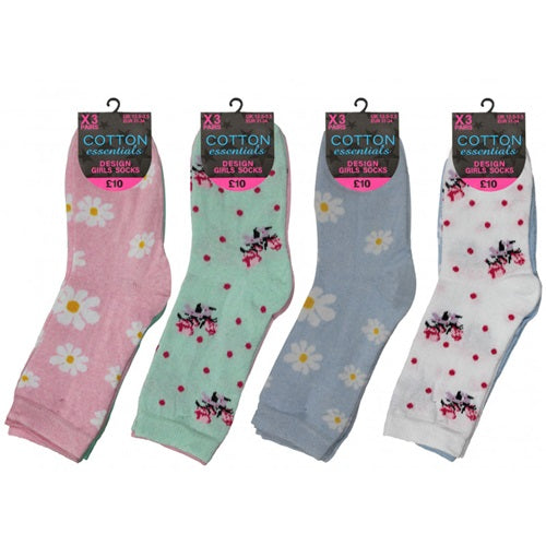 Children's Flower Design Ankle Socks - UK: 6.8-5