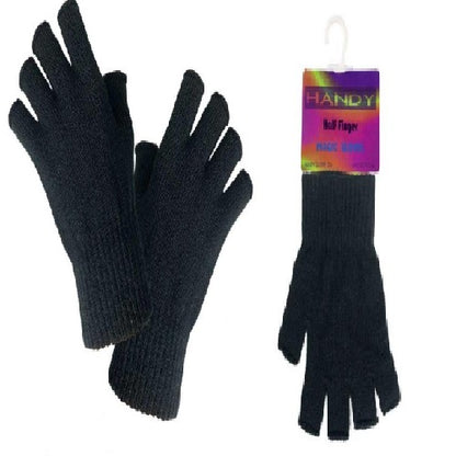 Handy One Size Half Finger Magic Gloves - Black 12 Pair Pack