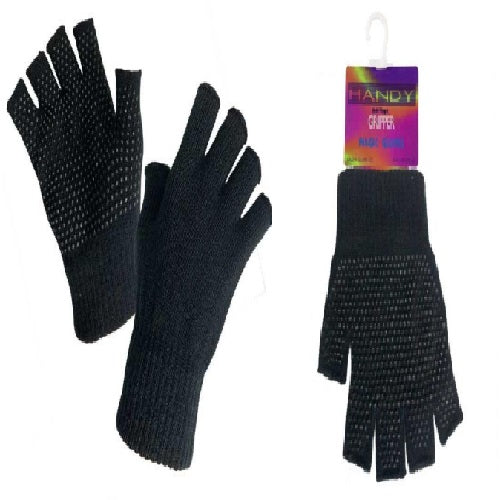 Handy One Size Magic Half Finger Gripper Gloves - Black 12 Pair Pack