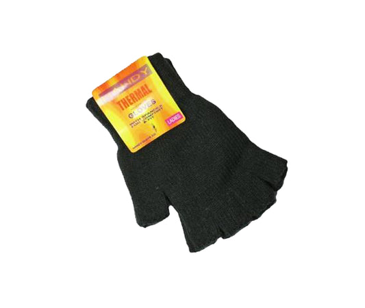 Women's Thermal Half Finger Handy Gloves - Black 12 Piece Pack