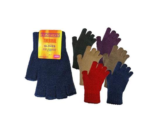 Women's Thermal Half Finger Handy Gloves - Assorted 12 Piece Pack