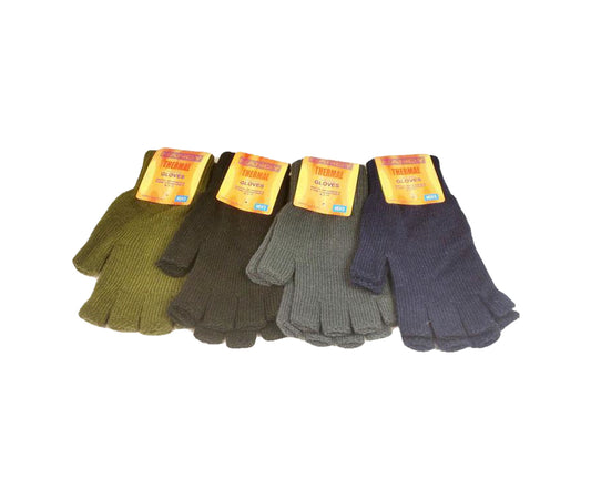 Handy Men's Half Finger Thermal Gloves - Assorted 12 Pair Pack