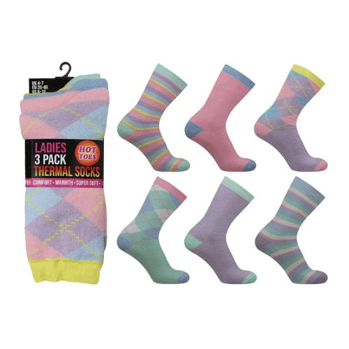 Hot Toes Ladies 3 Pack Thermal Socks Argyle