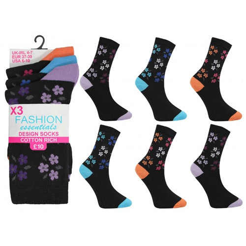 Ladies Fashion Essentials 4-7 Flower Heel & Toe Ankle Socks