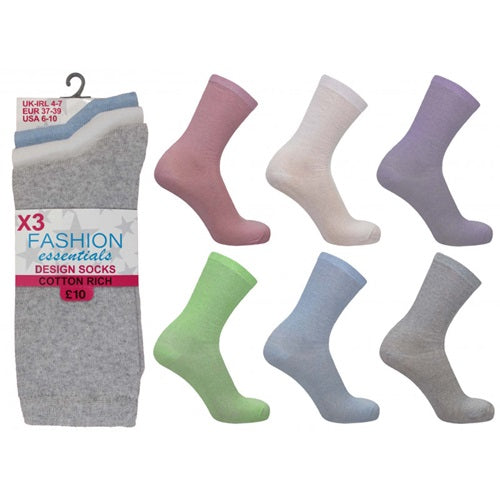 Ladies Fashion Essentials 4-7 Light Pastel Heel & Toe Ankle Socks