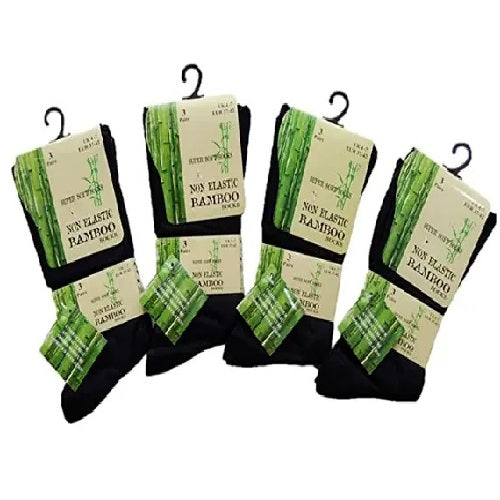 Ladies Bamboo Black Non Elastic Socks Super Soft - 4-7