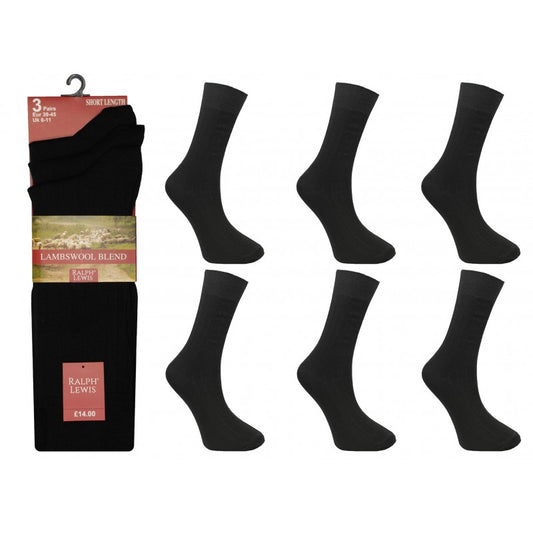 Mens 6-11 Ralph Lewis Short Fine Wool Black Socks