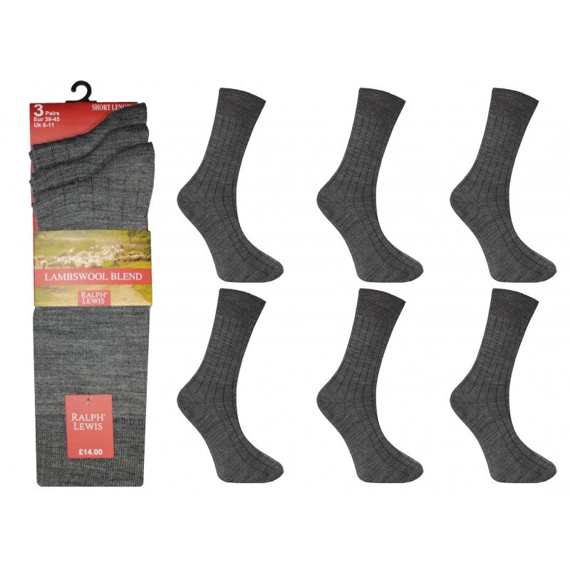 Mens 6-11 Ralph Lewis Short Fine Wool Grey Socks