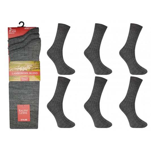 Mens 6-11 Ralph Lewis Short Fine Wool Grey Socks