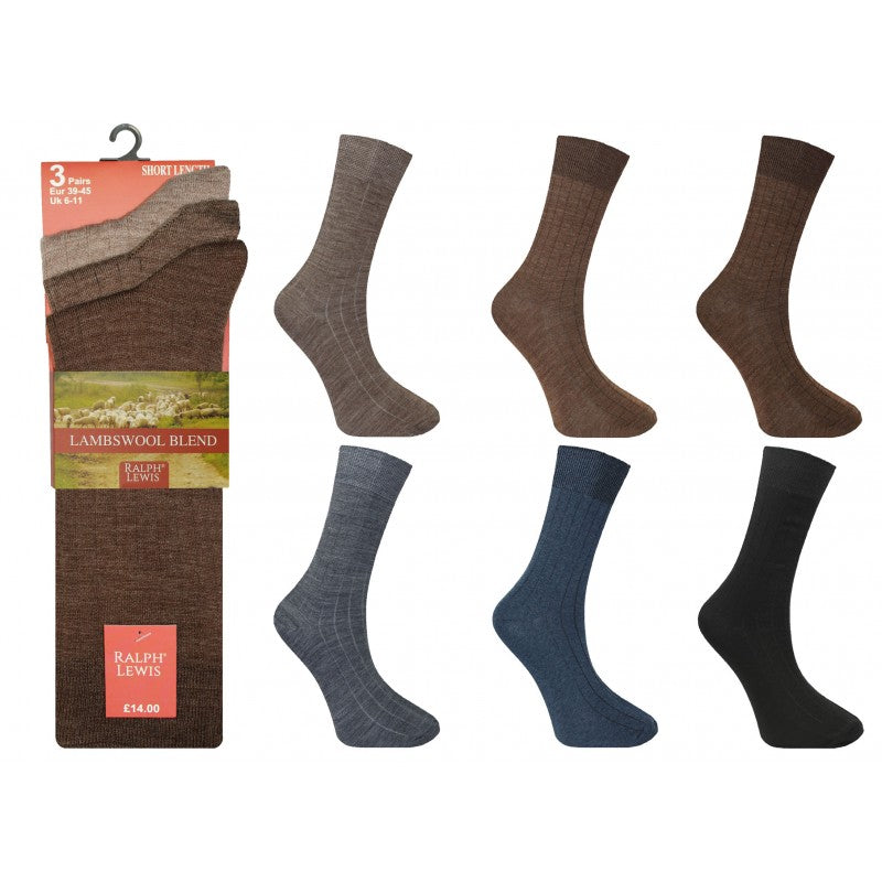 Mens 6-11 Ralph Lewis Short Fine Wool Assorted Socks