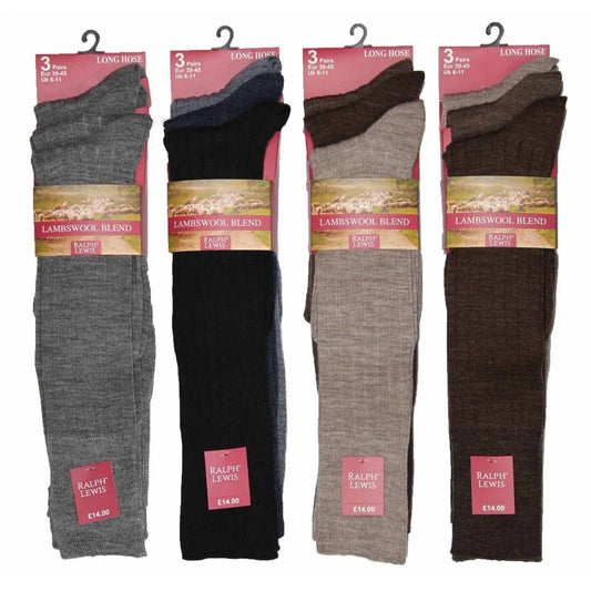 Mens 6-11 Ralph Lewis Long Hose Fine Wool Assorted Dark Socks