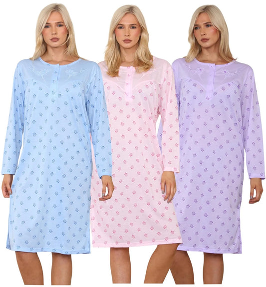 Cotton Rich Jersey Long Sleeved Nightdresses by Romesa/Lucky 10 pieces