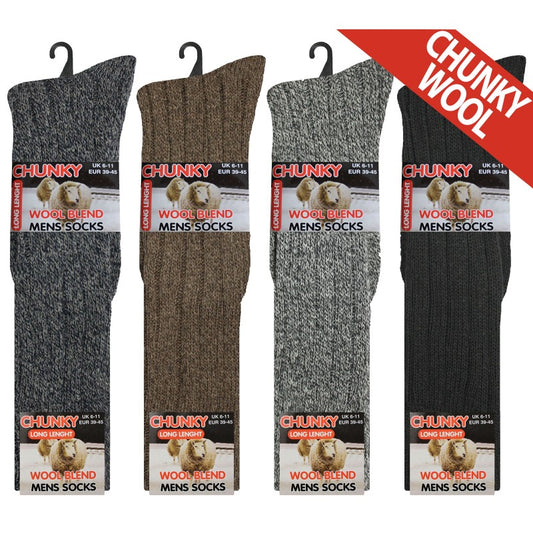 Mens 6-11 Long Chunky Wool Blend Assorted Socks