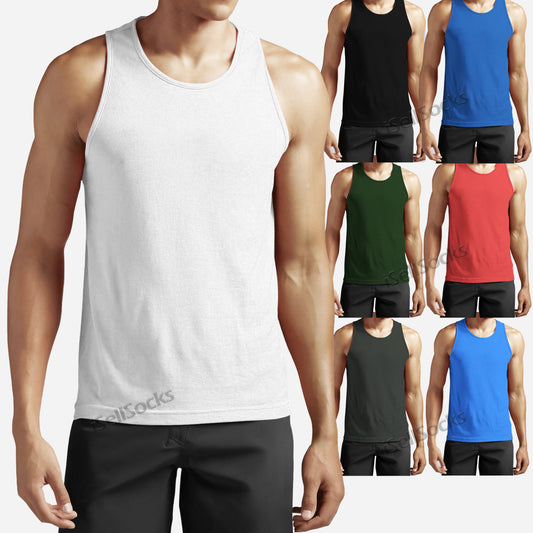 Men's 3pk Coloured Soft 100% Cotton Regular Fit Tank Tops Vests by Premium Wear 4 x 3 Packs