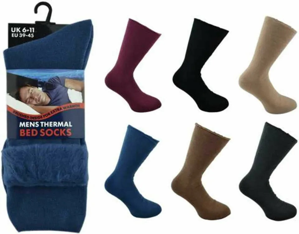 Men's Assorted Thermal Brushed Bed Socks 12 Pairs