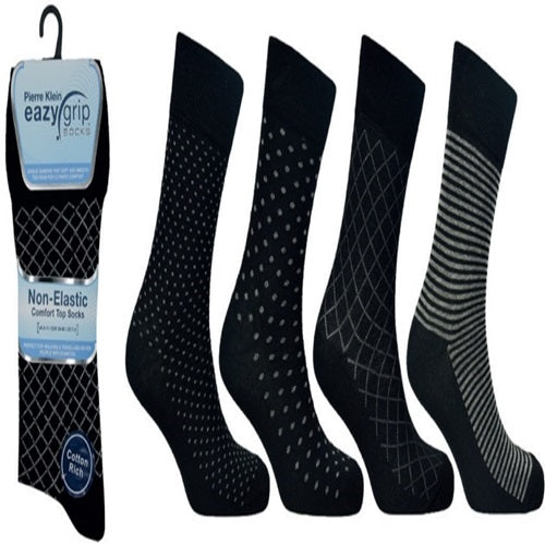 Men's Easy Grip Assorted Pattern Black Socks