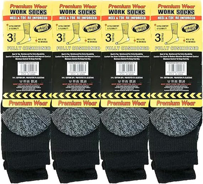 Premium Wear Work Socks - 3 Pair Pack 12 Pairs