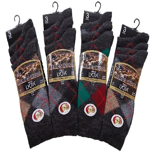 Men's Argyle Lambs Wool Blend Socks 6-11