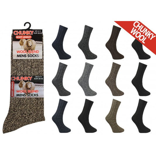 Mens 6-11 Short Chunky Wool Blend Assorted Socks