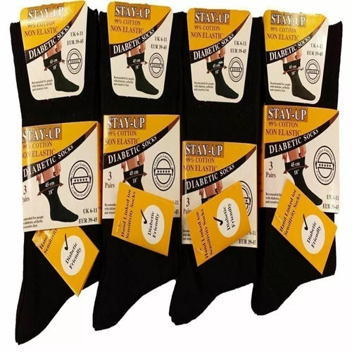 Stay Up Men's 99% Cotton Black Non Elastic Socks 6-11