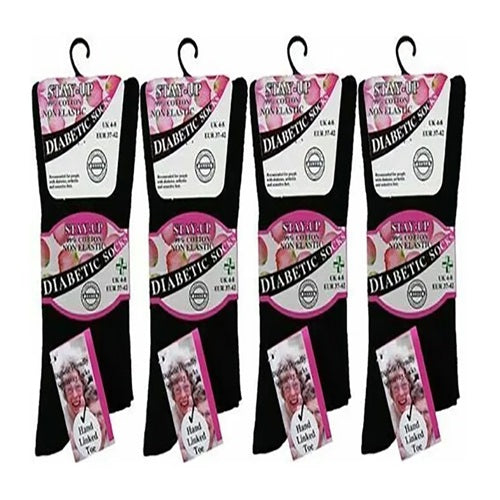 Stay Up Ladies 99% Cotton Black Non Elastic Socks 4-8