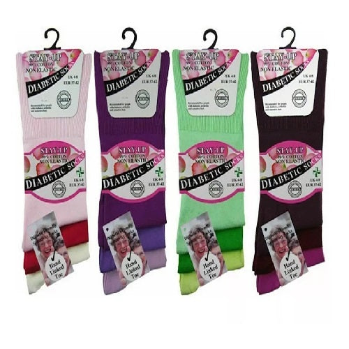 Stay Up Ladies 99% Cotton Assorted Non Elastic Socks 4-8