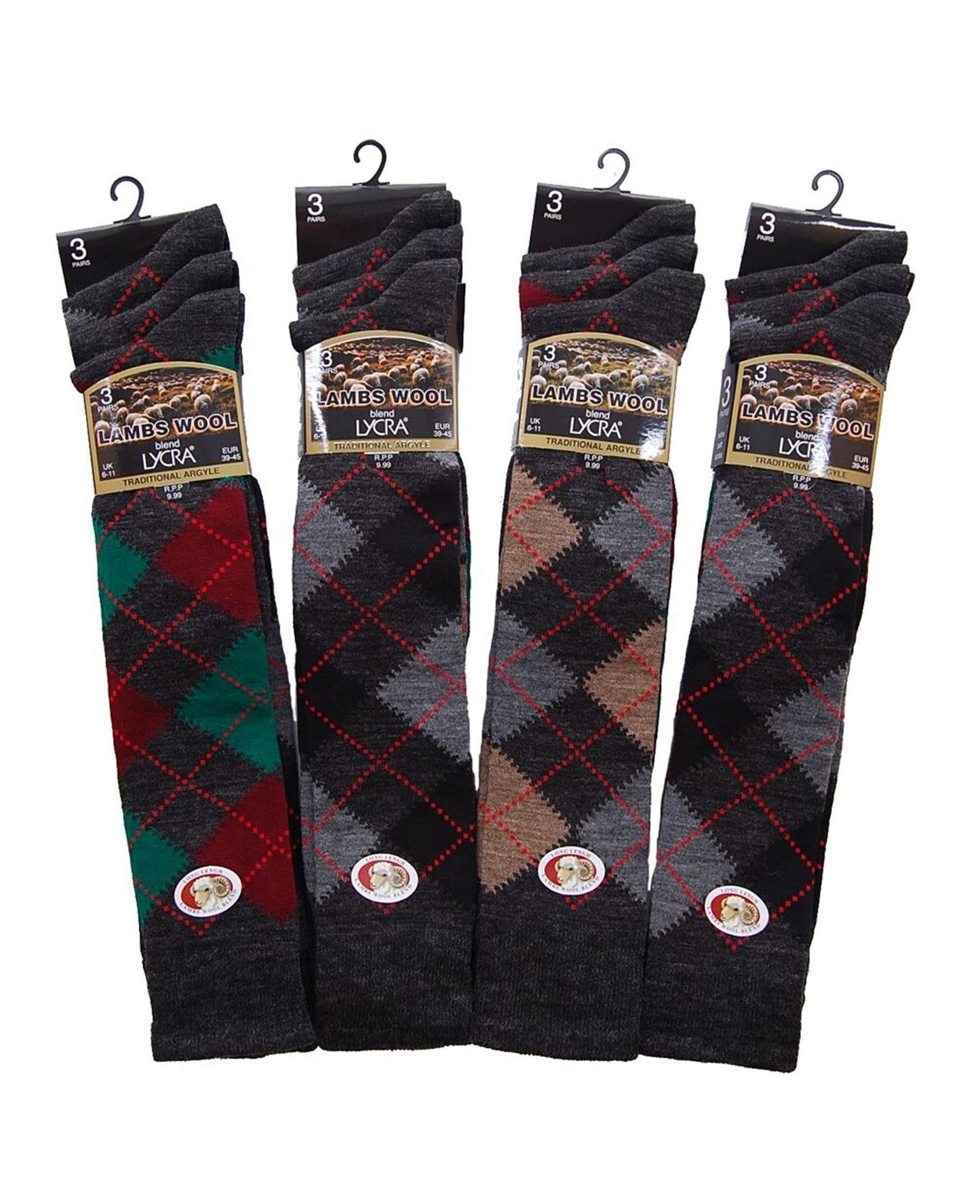 Men's Argyle Lambs Wool Blend Socks Long Hose UK