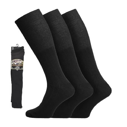 Men's Black Lambs Wool Blend Socks Long Hose UK