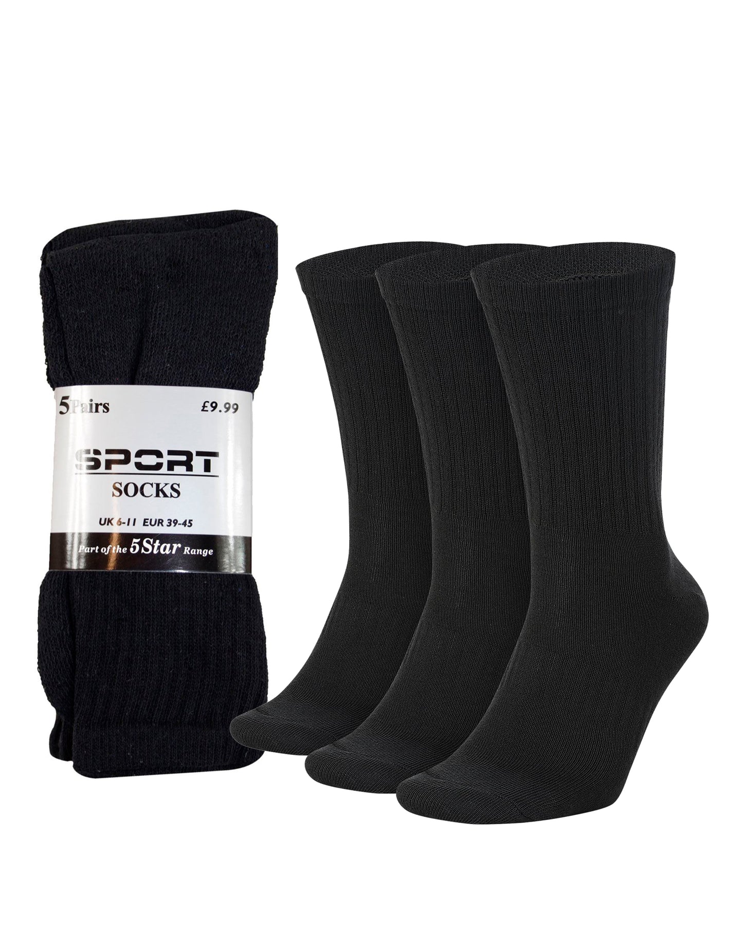 Men's Sport Socks 5 Star Black - 3 Pair