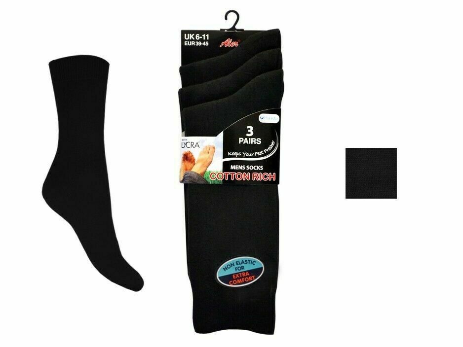 Men's Lycra Cotton Rich Socks Aler - Black