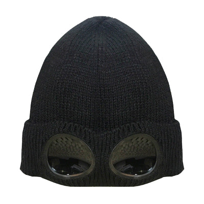 Thermal Goggle Ribbed Beanie Hat - Black