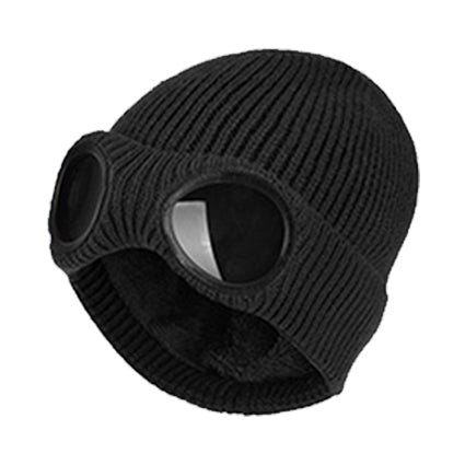 Thermal Goggle Ribbed Beanie Hat - Black